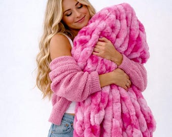 Pink Minky Blanket, Pink Faux Fur blanket, Adult Size minky blanket