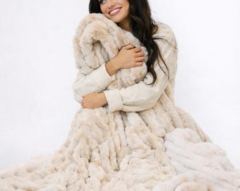Coperta in minky per adulti, coperta in minky color crema, morbida e soffice coperta in peluche, coperta in minky, morbida coperta doppia in minky, regali per lei