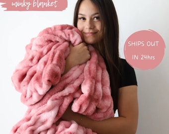 Peluche coperta minky, coperta minky rosa, coperta in pelliccia finta, coperta morbida e lussuosa, coperta spessa lussuosa, coperta sfocata, coperta comoda