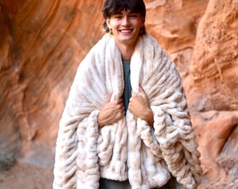 Coperta minky per adulti, coperte in pelliccia sintetica, coperta minky color crema, morbido peluche, coperta soffice, coperta calda e accogliente, lussuosa coperta minky
