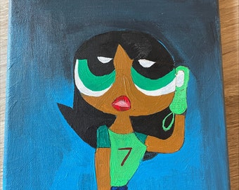 Ragazza powerpuff di ranuncolo, pittura su tela