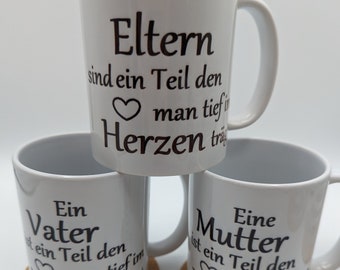 Mug "A/e... est une partie que vous portez au plus profond de votre cœur" père, mère, sœur, frère, parents, enfants et bien plus encore, personnalisable