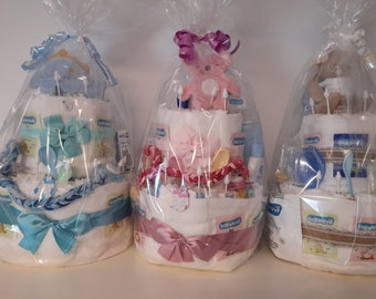 XXL diaper cake, lots of accessories, more than 100 pieces. For birth, baptism, birthday, Christmas, Easter or just because. Personalizable