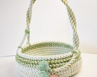 Green Basket With Handle Made From Reclaimed Crab Pot Line Easter