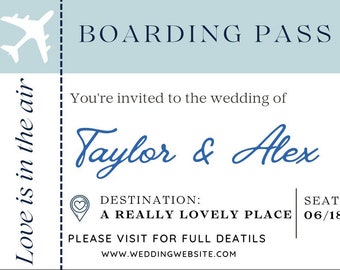 Boarding Pass Wedding Invite Customizable