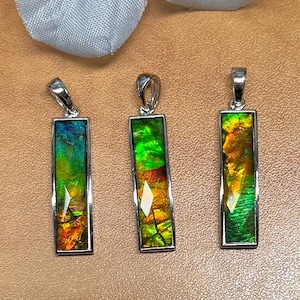 Parcel of Three Ammolite 925 Silver Pendants Rhodium Plated Sterling Silver Ammolite Gemstone Silver Pendant Rectangle  Gifts for her