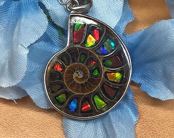 Ammolite Ammonite Sterling Silver Pendant: 16-inch Chain Included