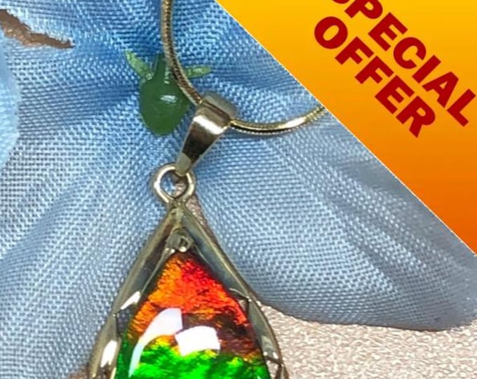 Featured listing image: SPECIAL OFFER  14K Gold Ammolite Pendant: Pear Gemstone Jewelry, AAA Ammolite