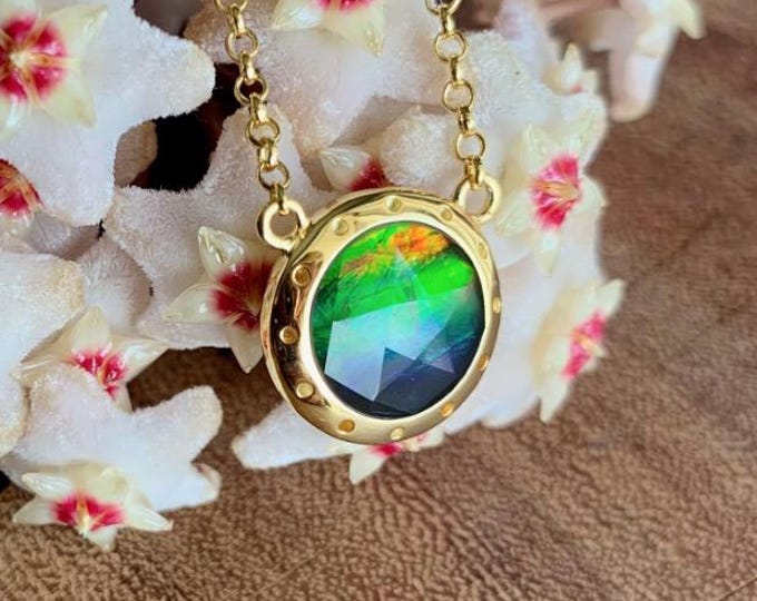Featured listing image: Ammolite Pendant: Yellow Gold Plated Sterling Silver, Round Gemstone