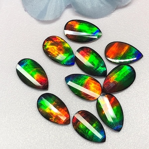 AAA Ammolite Gemstone Triplet: 18x11 mm Pear Shape, Canadian Gem