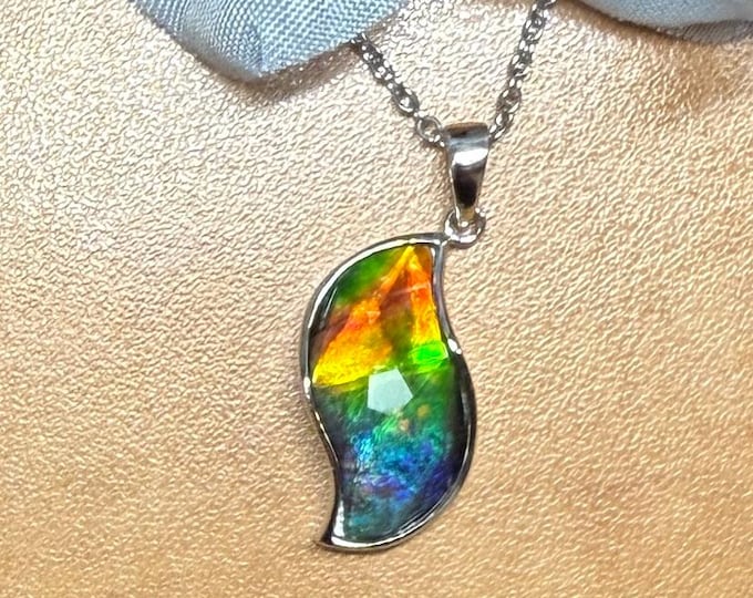 Featured listing image: Ammolite Pendant: Rhodium Plated Sterling Silver, 16-inch Chain Included
