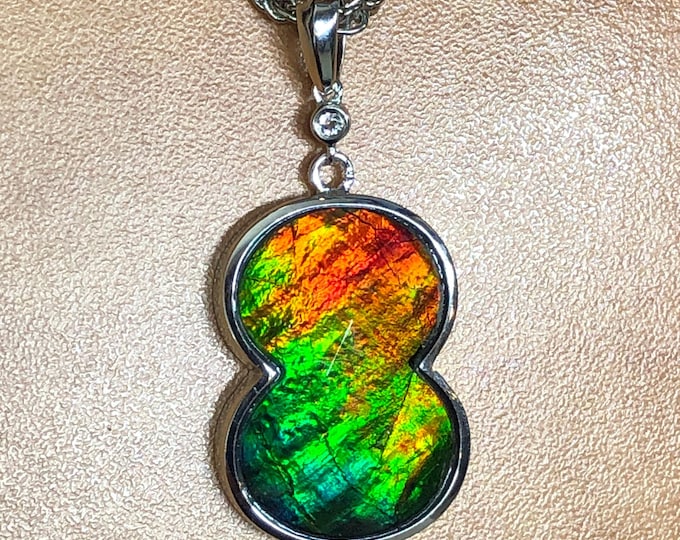 Featured listing image: Ammolite Pendant: Lucky Number 8, Rhodium Plated Sterling Silver, 16-inch Chain Included