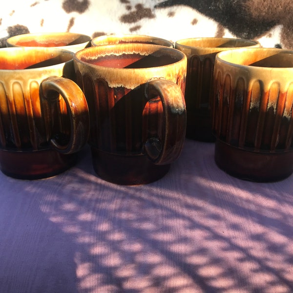 Vintage 60’s 70’s  Brown Ceramic Coffee Cups