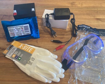 Kit de herramientas: Vaporizador de ácido oxálico para abejas (y ácaros Varroa), batería de 12 V, cargador, guantes, gafas protectoras, ácido oxálico