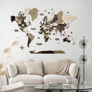 3D Wooden World Map, Housewarming Gift, Wall Art Travel Map, Home Wall Decor, Travel Map, Gift For Husband, Weltkarte Holz, Office Decor,