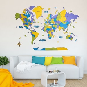 Mapa mundial de madera 3D, decoración de pared, regalo para niños, regalo de Navidad, decoración del hogar, Weltkarte Holz, arte de pared, mapa educativo para niños, mapa de alfiler