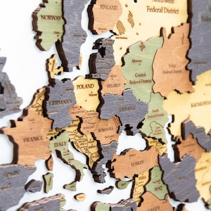 Carte du monde 3D en bois, décoration d'intérieur, cadeau pour mari, carte de voyage, cadeau pour la maison, décoration murale, carte de voyage en bois avec punaises, art mural, Weltkarte Holz