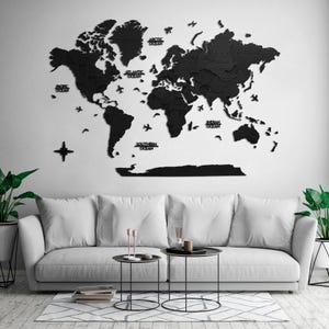 Mapa del mundo de madera negra para pared: elegante pieza de decoración para el hogar, ideal para viajeros, amantes de la geografía y como regalo único.