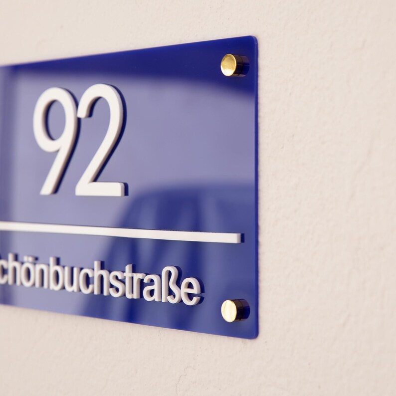 Modern House Number Sign: Glossy Blue Acrylic, White 3D Letters - Etsy