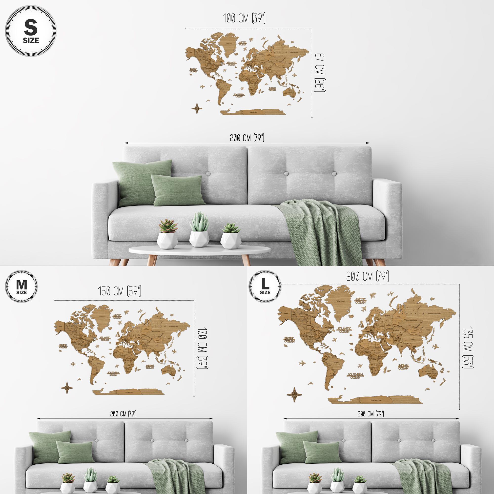 Timber Map Oak Wood World Map Wall Art: Rustic Home Decor, Gift for Travelers ...