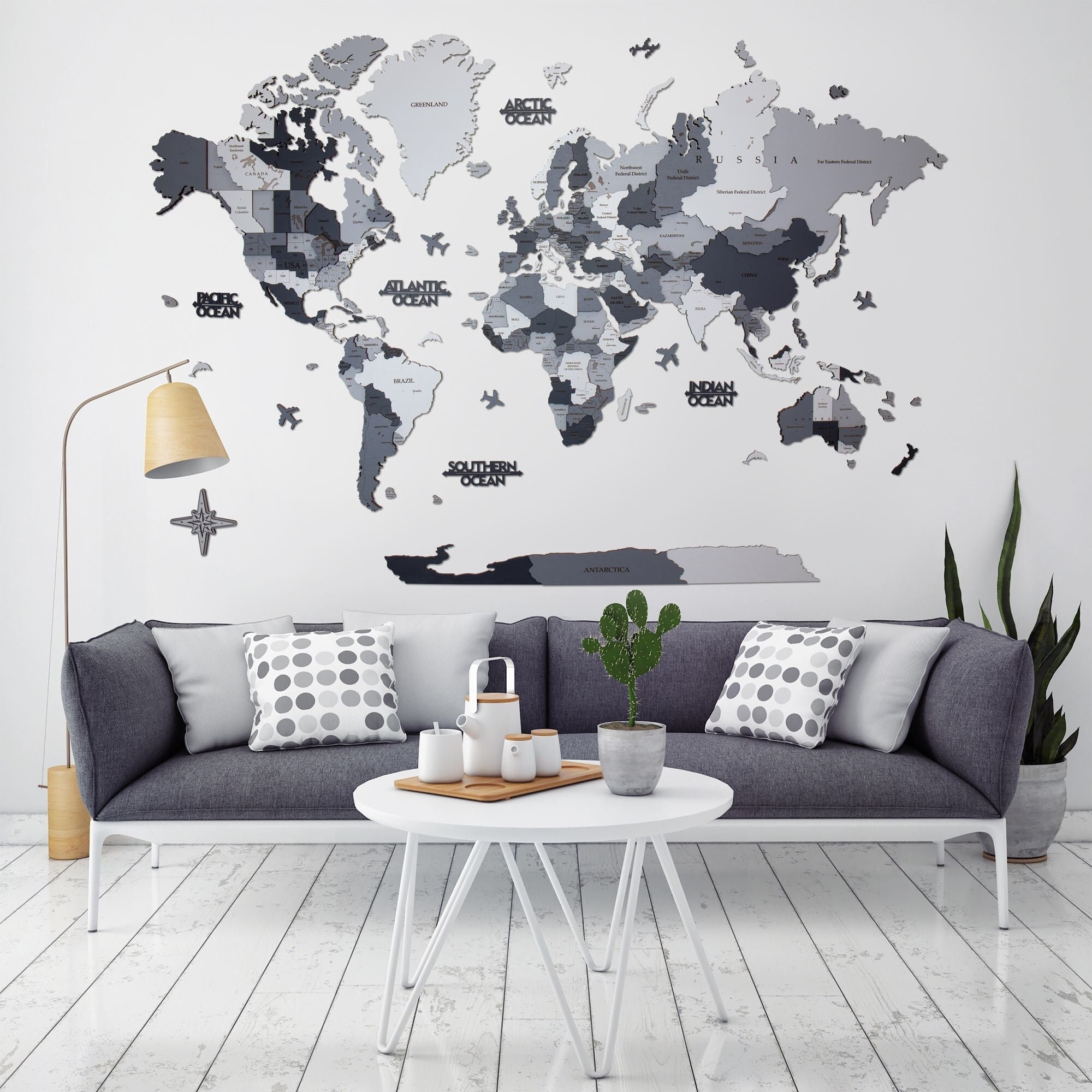 Decorative 3 Dimensional Wooden World Map European Asian Continental Office  Living Room Wall Decor Home gift Art Natural Color