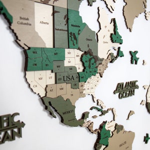 3D Wooden World Map, Home Decor, Present Gift For Boy, Wall Decor, Weltkarte Holz, Gift for Him, Decor Ideas For Offices, Push Pin Map