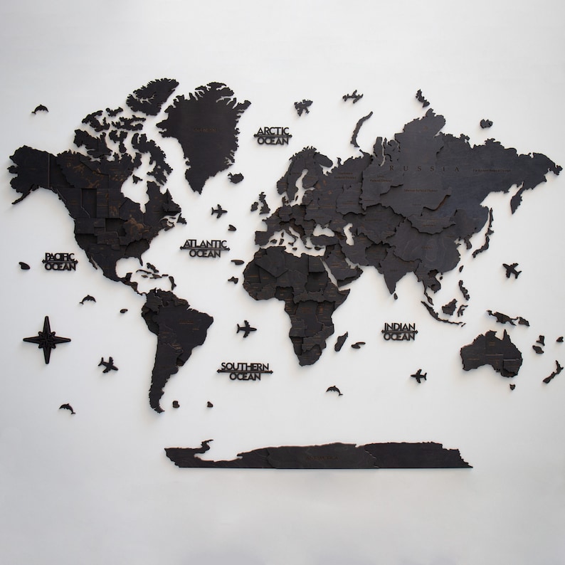 Black Wooden World Map Housewarming Gift Wall Decor Living Etsy Australia