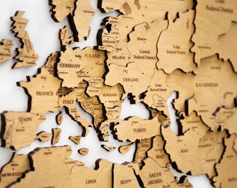 Carte du monde 3D en bois, décoration d'intérieur, cadeau pour la maison, décoration murale, carte du monde de voyage, décoration de bureau, carte de voyage, cadeau de mariage, Holz Weltkarte