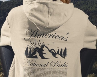 America's National Parks Hoodie, Hiking Camping Pullover, Outdoor Adventure Shirt, Nature Lover Gift, US National Park Sweatshirt Typography