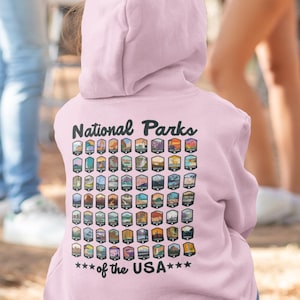 National Parks Youth Hoodie, Checklist Hooded Adventure Sweatshirt, Outdoor Gear for Kids, Nature Lover Gift, Travel Apparel, Camping Outfit