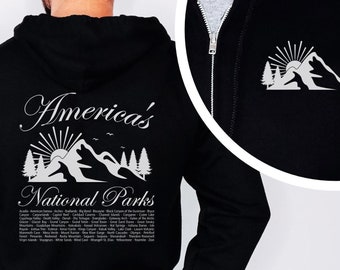 America's National Parks Zipper Hoodie, hiking camping adventure hooded sweatshirt, US Park Gift for Nature Lover, Mountain Park Shirt