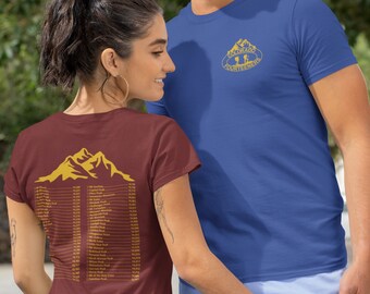 Colorado 14ers Checklist Tee | Hikers on Front | Fourteeners Check List on Back | Front and Back Design | Gift for Hikers & Climbers
