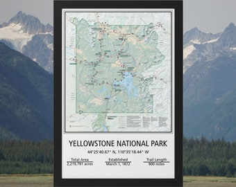 Yellowstone National Park Map UNFRAMED National Park Service