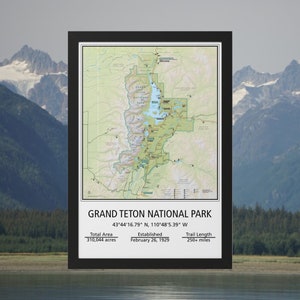 Grand Teton National Park Karte | UNGERAHMT | National Park Service Karten | Wanderkarte | Topographische Karte
