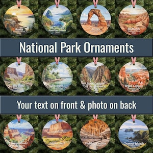 Personalized National Park Ornament with your custom photo on back, 3.5 inch aluminum metal