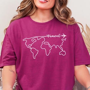 World Travel T-shirt, world map wanderlust adventure tee, travel gift for world traveler, road trip travel map, family vacation, girls trip