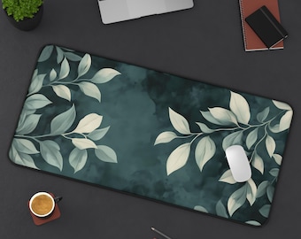 Sage Green Botanical Desk Mat, Art Nouveau computer pad accessory, home office decor, gift for roommate, coworker, girlfriend, nature lover