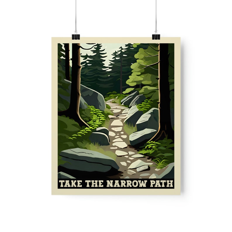 Narrow Path Inspirational Hiking Poster | UNFRAMED WPA Style Art Poster ...