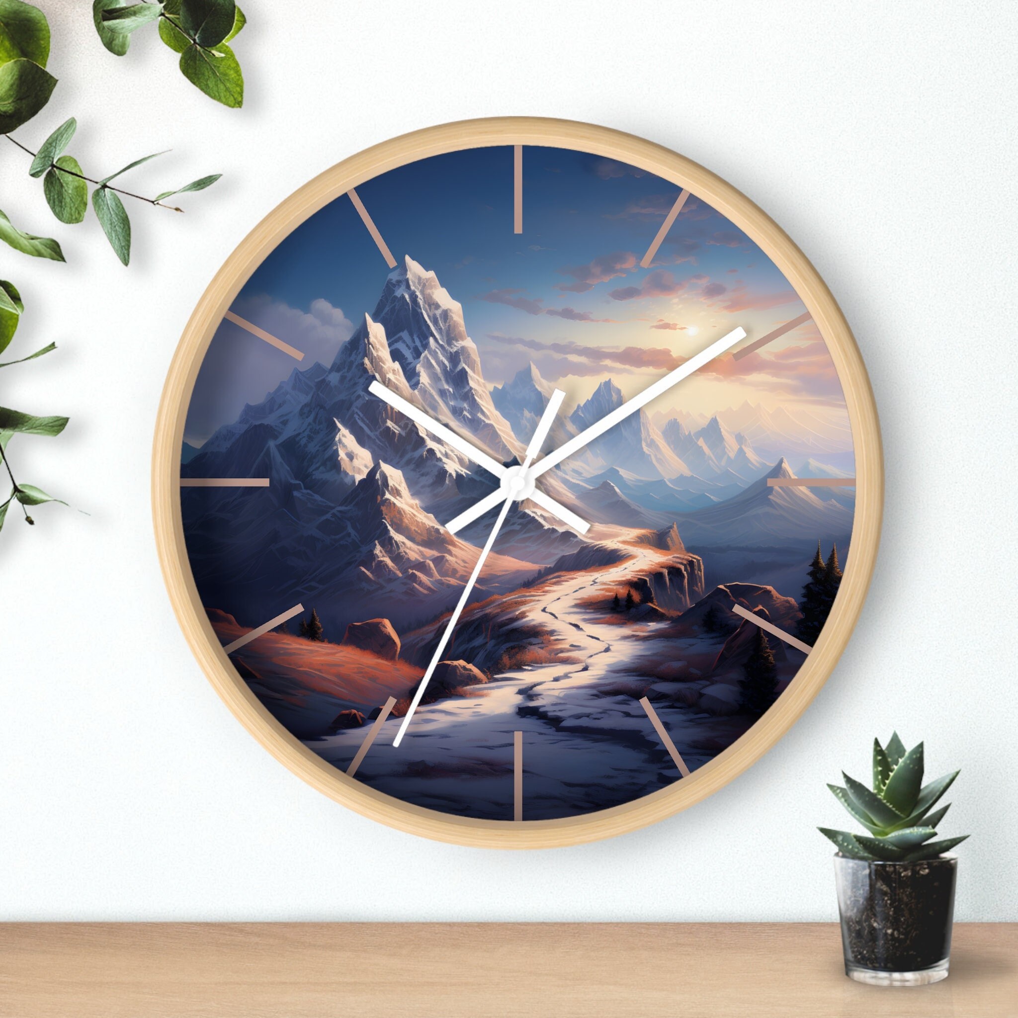 Snowy Mountain Path Clock | Wooden Wall Clock | Silent Wall Clock ...