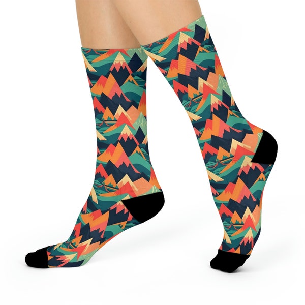 Colorful Mountain Range Socks | Cute Mountain Socks | Cushioned Crew Socks | Hiking, Camping, or on the Couch