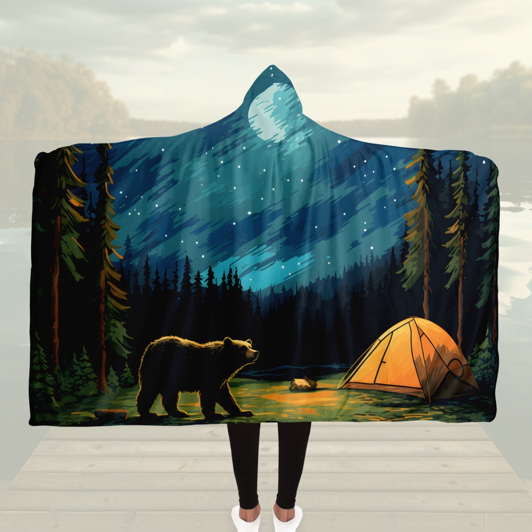 Bear at the Campsite Hooded Blanket Cozy Sherpa or Etsy