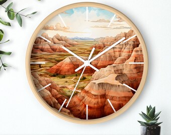 Badlands National Park Clock. Wooden wall clock, silent wall clock, clock for family room, kitchen, or sunroom