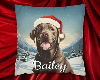 PERSONALIZED Labrador Retriever Christmas Pillow Cover, your lab's name on this snowy winter scene, gift for mom or grandma