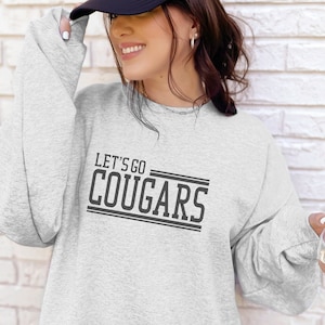 Cougars Sweatshirt Cozy School Spirit Lets Go Cougars Mascot Shirt Comfortable Game Day Unisex Soft Cotton Blend Sweatshirt Teacher Gift