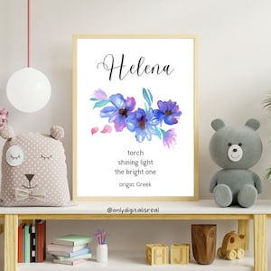 Helena Namensbedeutung Druck | personalisierter Name zum Ausdrucken | druckbare Wandkunst | Kinderzimmer Dekor | druckbare sofortigen digitalen Download