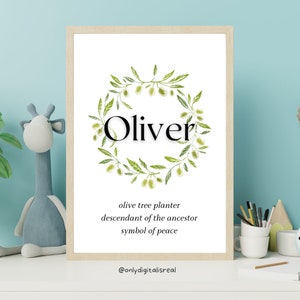 Oliver Name Meaning Blue Feather Digital Print Oliver 