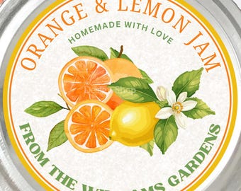 Étiquette modifiable de confiture de citron orange, marmelade de citron orange, autocollant d'étiquette de couvercle de pot de confiture, confiture maison, étiquette de mise en conserve personnalisée