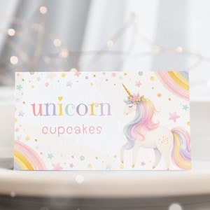 Essbares Magisches Einhorn Lebensmittel Etikett Pastell Einhorn Geburtstag Zelt Kartenvorlage Einhorn Party Deko Geburtstag Tischkarte Einhorn Namenskarte TN10