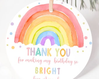 Étiquette de cadeau modifiable arc-en-ciel Merci étiquette arc-en-ciel anniversaire étiquette de faveur fille arc-en-ciel décoration de fête d'anniversaire arc-en-ciel Merci Sticker TN4