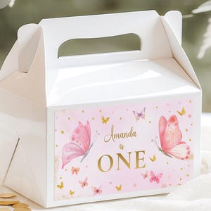 Editable Butterfly Gable Box Butterfly Favor Label 1st Birthday Favor Box Label Butterfly Birthday Box Girl Pink Birthday Decoration TN7